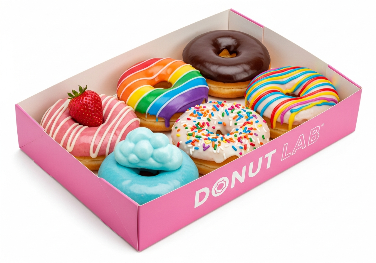 Box of colourful donuts